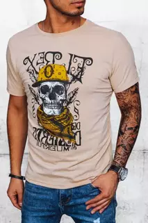 T-shirt męski z nadrukiem beżowy Dstreet RX5097