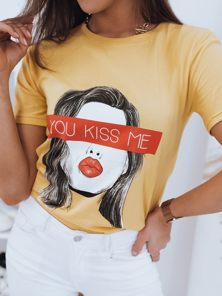 T-shirt damski YOU KISS ME żółty Dstreet RY1674