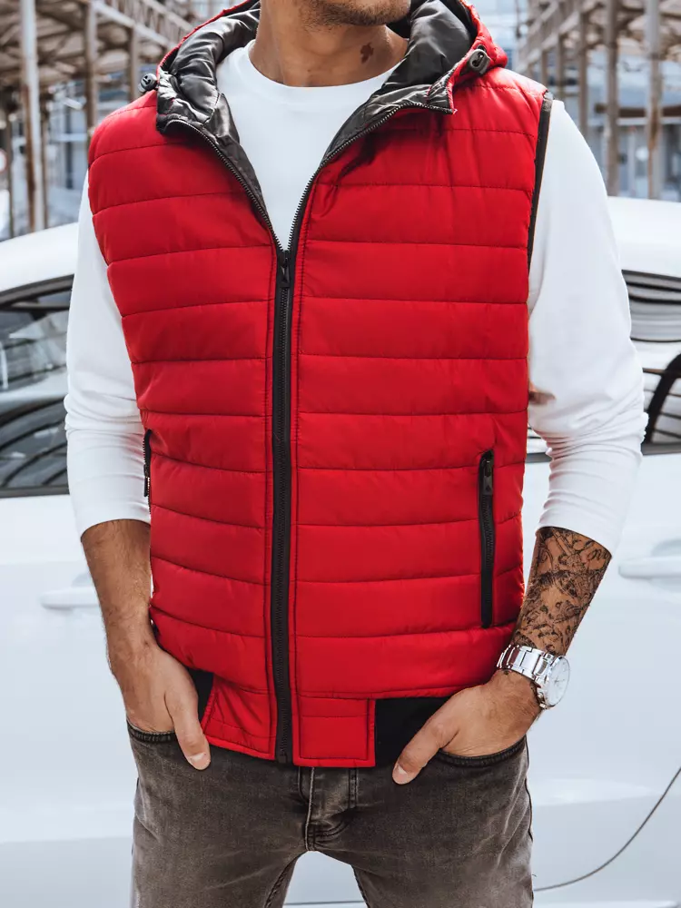 E-shop Červená prešívaná vesta s kapucňou
