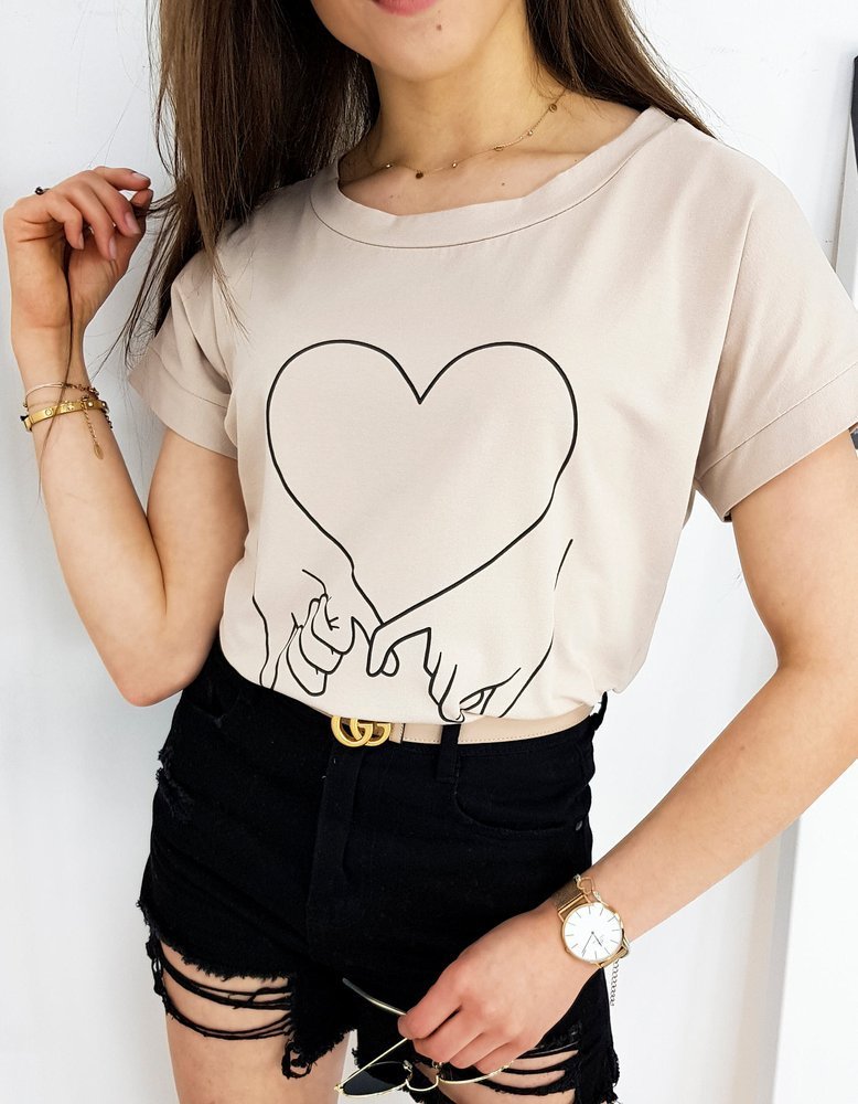 T-shirt damski LOVE HAND beżowy RY1557