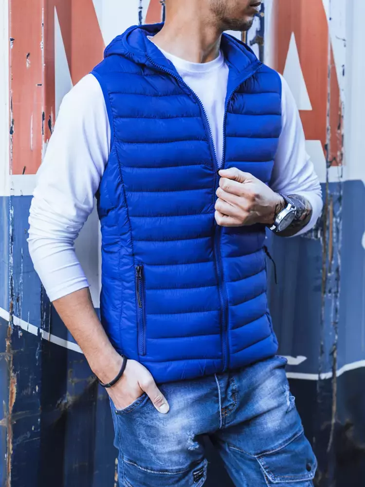 E-shop Modrá prešívaná vesta s kapucňou skl.36
