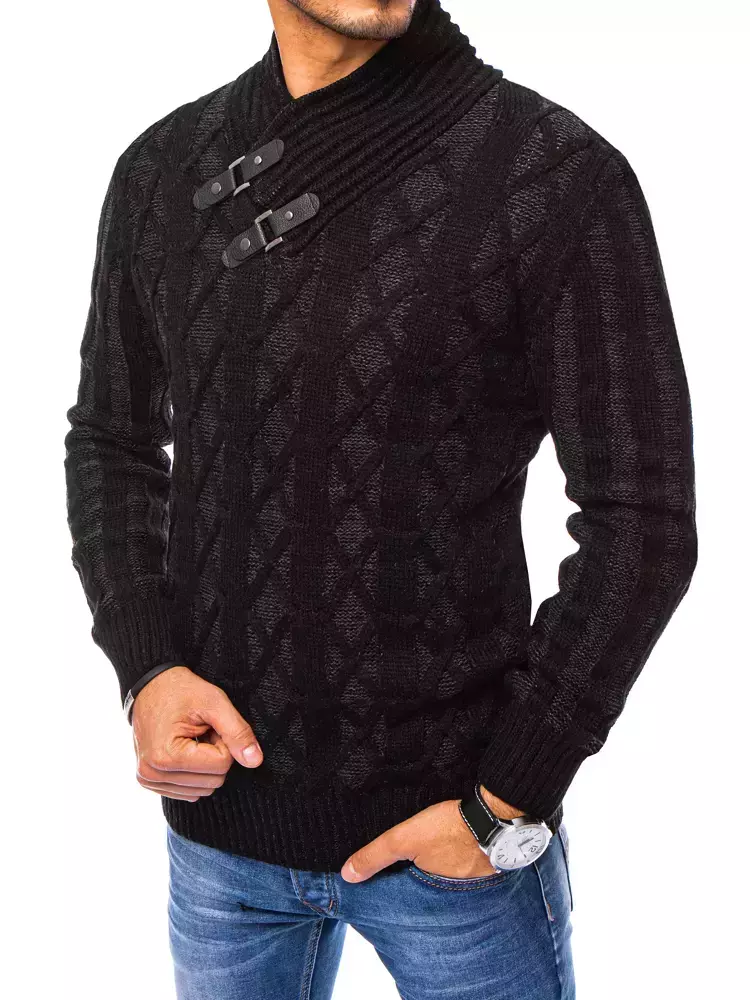 E-shop Čierny pánsky sveter s pekným golierom skl.47