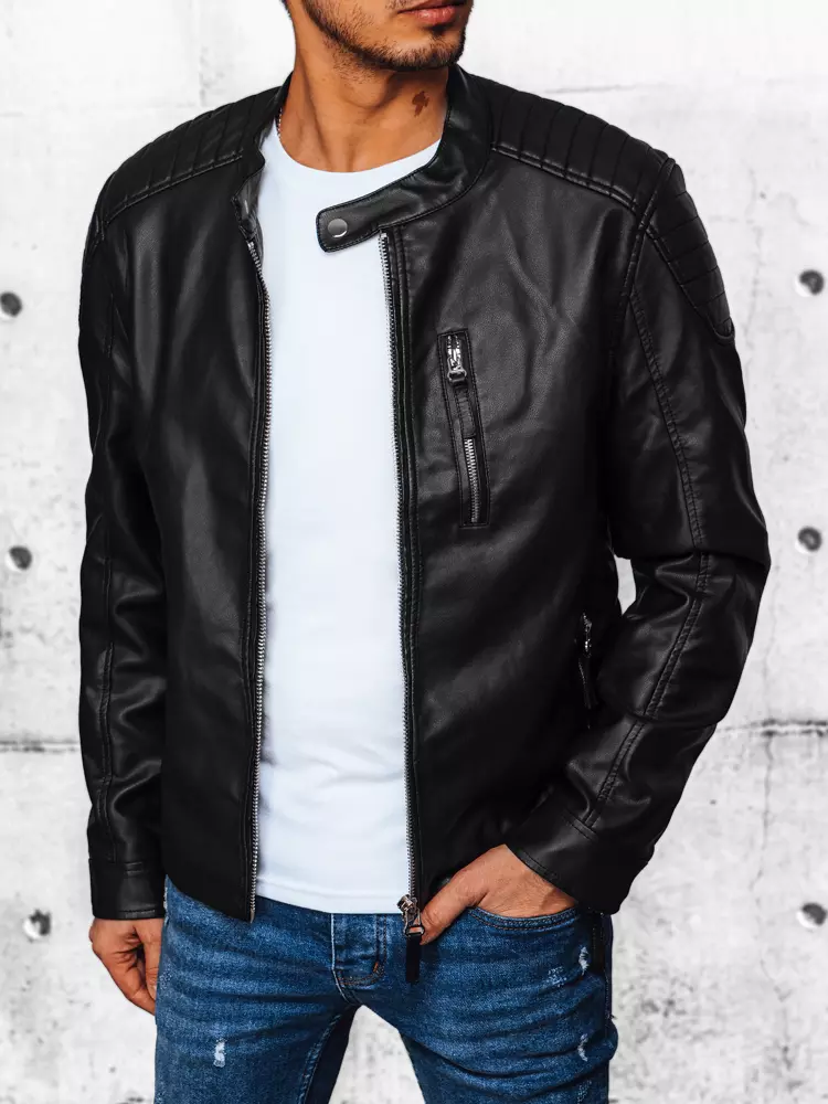 E-shop Čierna koženková bunda so stojačikom