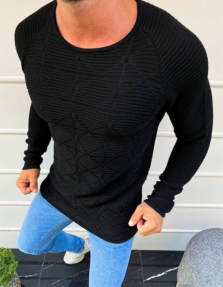 Pánsky čierny sveter v módnom prevedení WX1598