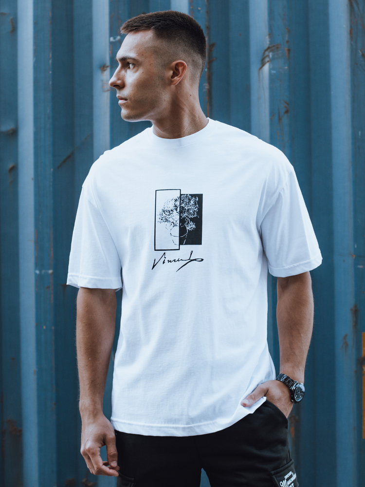 Pánske tričko s potlačou bielej farby Dstreet RX5525