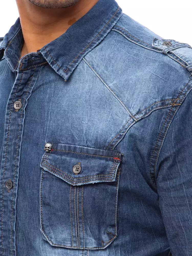 Pánská džínová košile modrá Dstreet DX2164 L