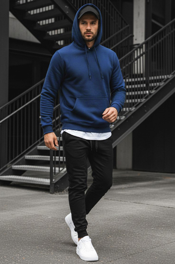 Bluza męska z kapturem niebieska Dstreet BX4684