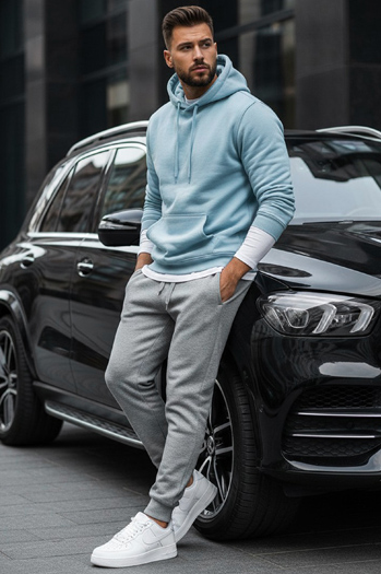 Bluza męska z kapturem błękitna Dstreet BX5107