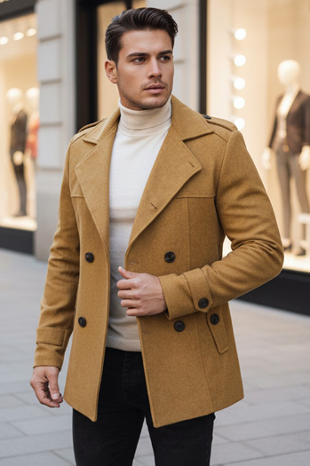 Płaszcz męski dwurzędowy piaskowy Dstreet CX0443