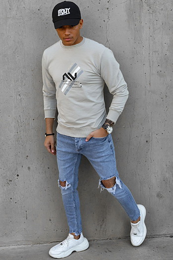 Bluza męska z nadrukiem beżowa Dstreet BX5363