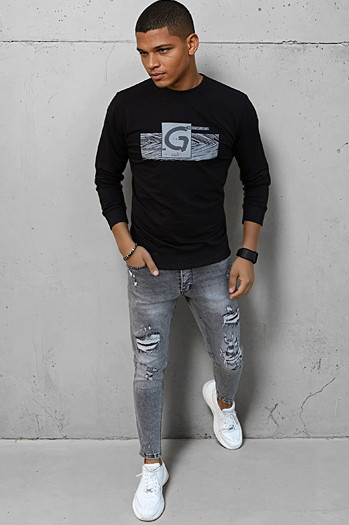 Bluza męska z nadrukiem czarna Dstreet BX5369