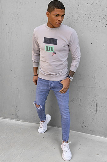 Bluza męska z nadrukiem beżowa Dstreet BX5375