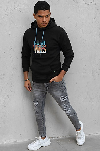 Bluza męska ocieplana z kapturem czarna Dstreet BX5377