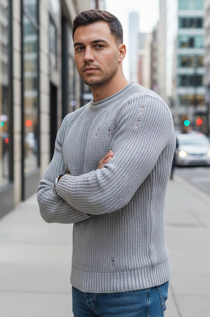 Sweter męski jasnoszary Dstreet WX1989