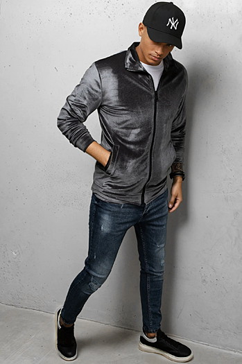 Bluza męska welurowa szara Dstreet BX5535