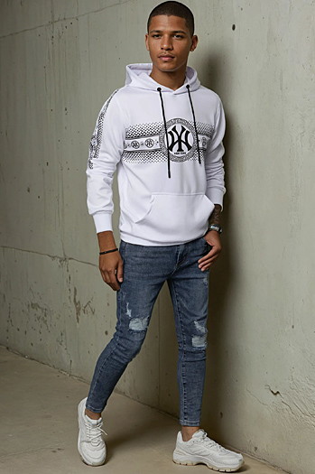Bluza męska z kapturem i nadrukiem biała Dstreet BX5567