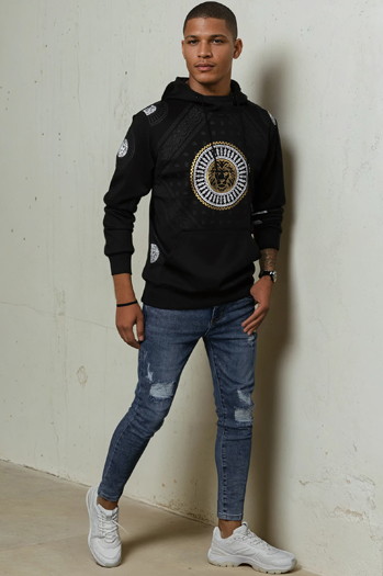 Bluza męska z kapturem i nadrukiem czarna Dstreet BX5569