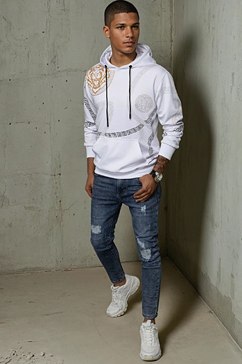 Bluza męska z kapturem i nadrukiem biała Dstreet BX5574