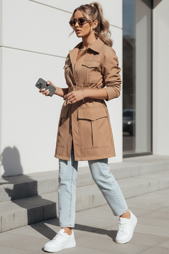 Płaszcz damski przejściowy wiązany VERMONT kamelowy Dstreet NY0580