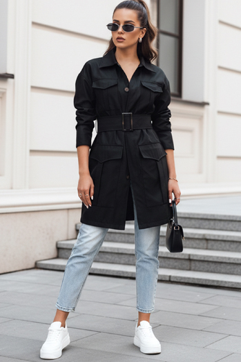 Płaszcz damski przejściowy wiązany VERMONT czarny Dstreet NY0582