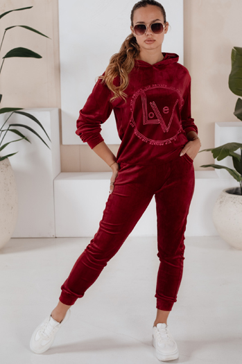 Welurowy komplet damski VIP PRIVATE bordowy Dstreet AY0869