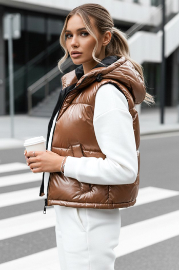 Kamizelka pikowana damska ASHE ciemnobeżowa Dstreet TY3778