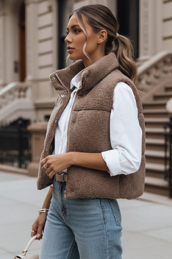 Kamizelka damska z kożuszkiem BEEWARM kamelowa Dstreet TY3800