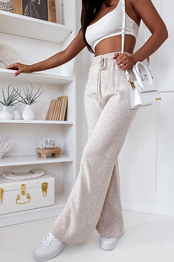 Spodnie damskie wide leg LAKELIFE jasnobeżowe Dstreet UY1686