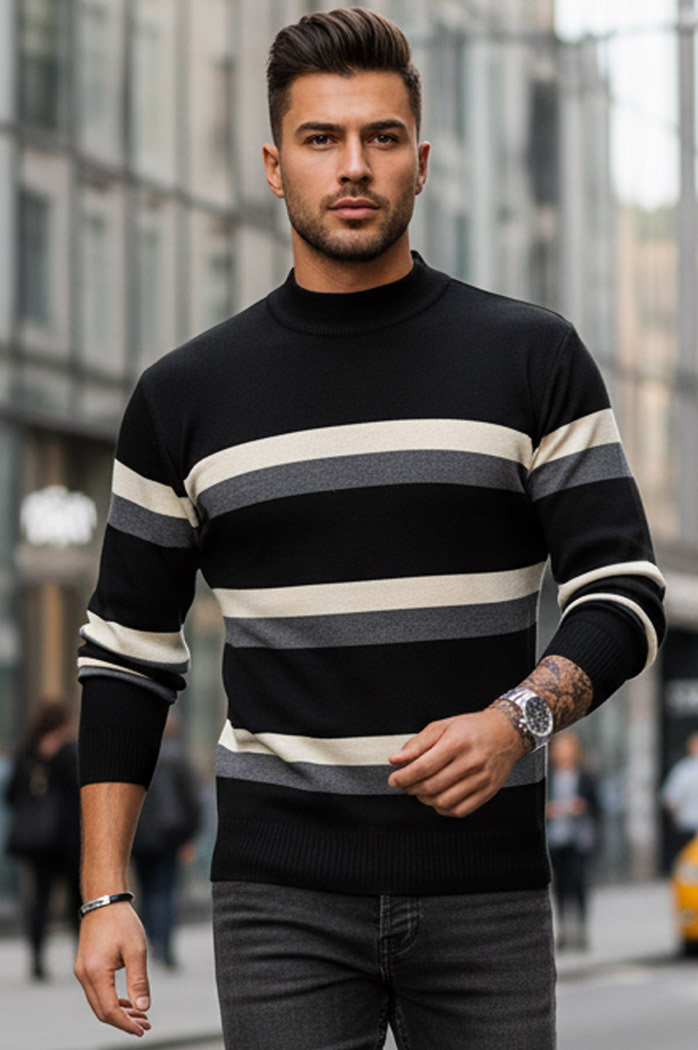 Sweter męski półgolf w paski czarny Dstreet WX2127