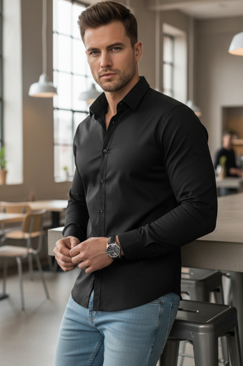 Koszula męska REGULAR FIT elegancka gładka czarna Dstreet DX2538