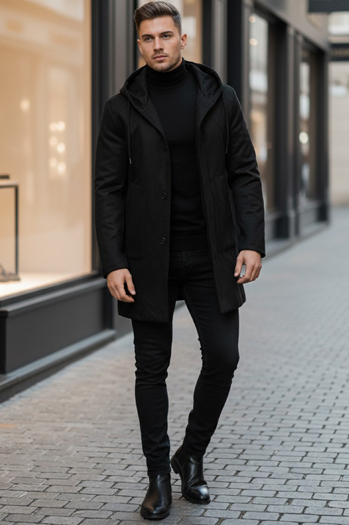Płaszcz zimowy męski jednorzędowy czarny Dstreet CX0444