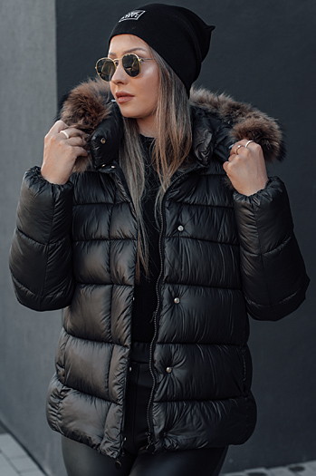 Kurtka zimowa damska pikowana z kapturem CROMBILA czarna Dstreet TY4100