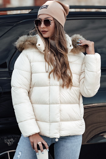 Kurtka zimowa damska pikowana z kapturem CROMBILA biała Dstreet TY4101