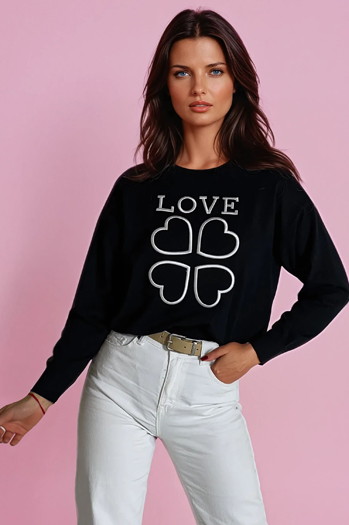 Sweter damski z nadrukiem CLOVER czarny Dstreet MY2300