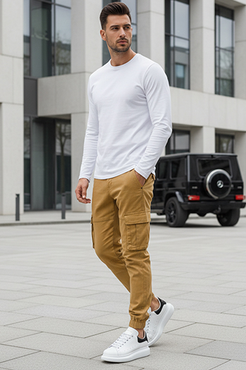 Spodnie męskie bojówki beżowe Dstreet UX4177