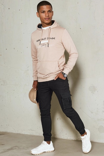 Bluza męska z nadrukiem beżowa Dstreet BX5711