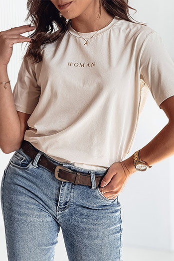 T-shirt damski WOMAN beżowy Dstreet RY2552
