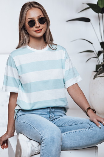 T-shirt damski w paski ALMIN turkusowy Dstreet RY2562