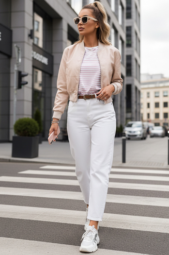 Kurtka damska skórzana bomberka SANTOL beżowa Dstreet TY4339