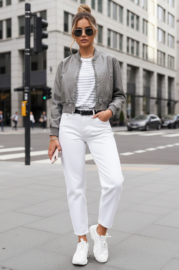 Kurtka damska skórzana bomberka SANTOL szara Dstreet TY4340