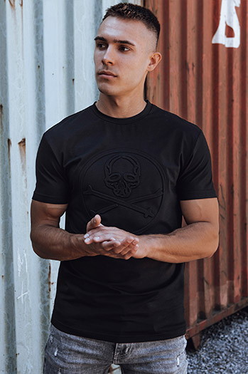 T-shirt męski z nadrukiem czarny Dstreet RX5576