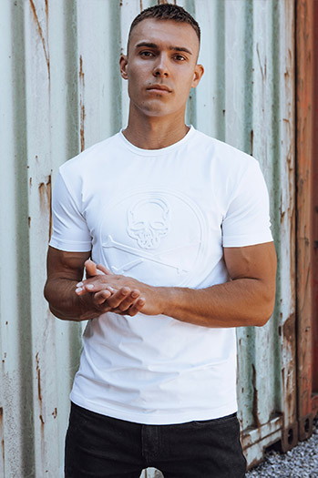 T-shirt męski z nadrukiem biały Dstreet RX5577