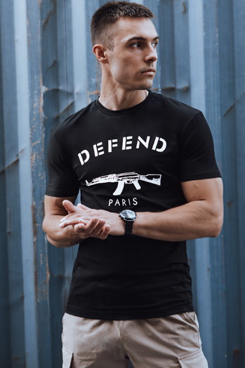 T-shirt męski z nadrukiem czarny Dstreet RX5579