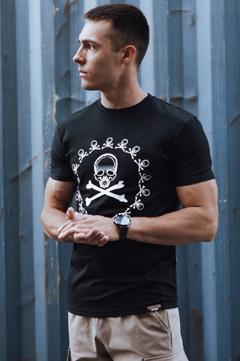 T-shirt męski z nadrukiem czarny Dstreet RX5580