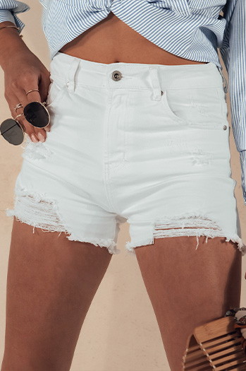 Spodenki jeansowe damskie POPGLAM białe Dstreet SY0397