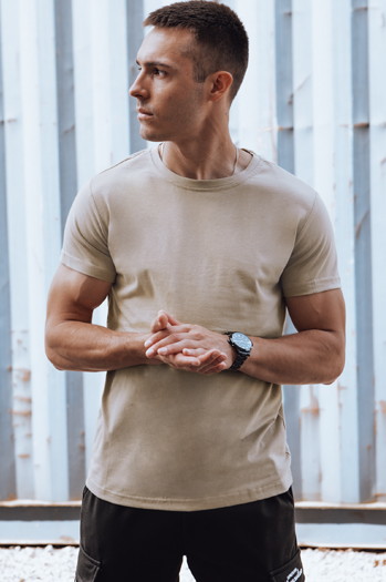 T-shirt męski bez nadruku beżowy RX5610