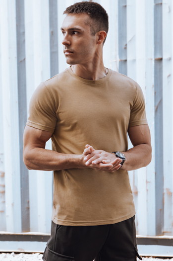 T-shirt męski bez nadruku kamelowy RX5611