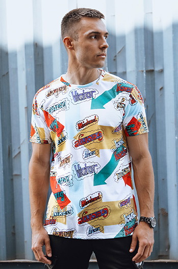 T-shirt męski z nadrukiem biały Dstreet RX5614