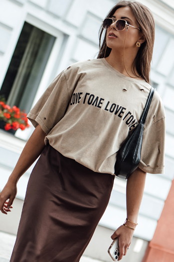 T-shirt damski z nadrukiem BONGANIR beżowy Dstreet RY2645