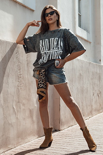 Koszulka damska z nadrukiem HAYATOUS grafitowa Dstreet RY2648